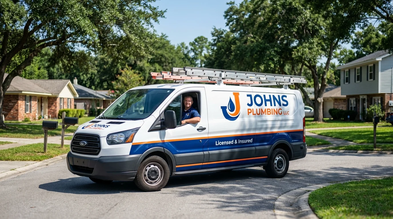 Johns Plumbing LLC service van in Peru, ME