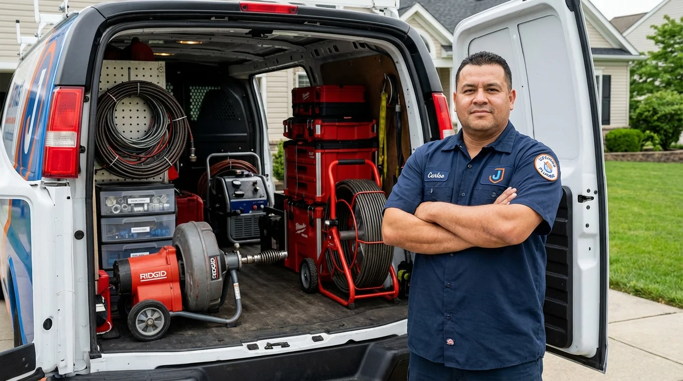 Professional drain cleaning equipment and Johns Plumbing LLC plumber in Peru