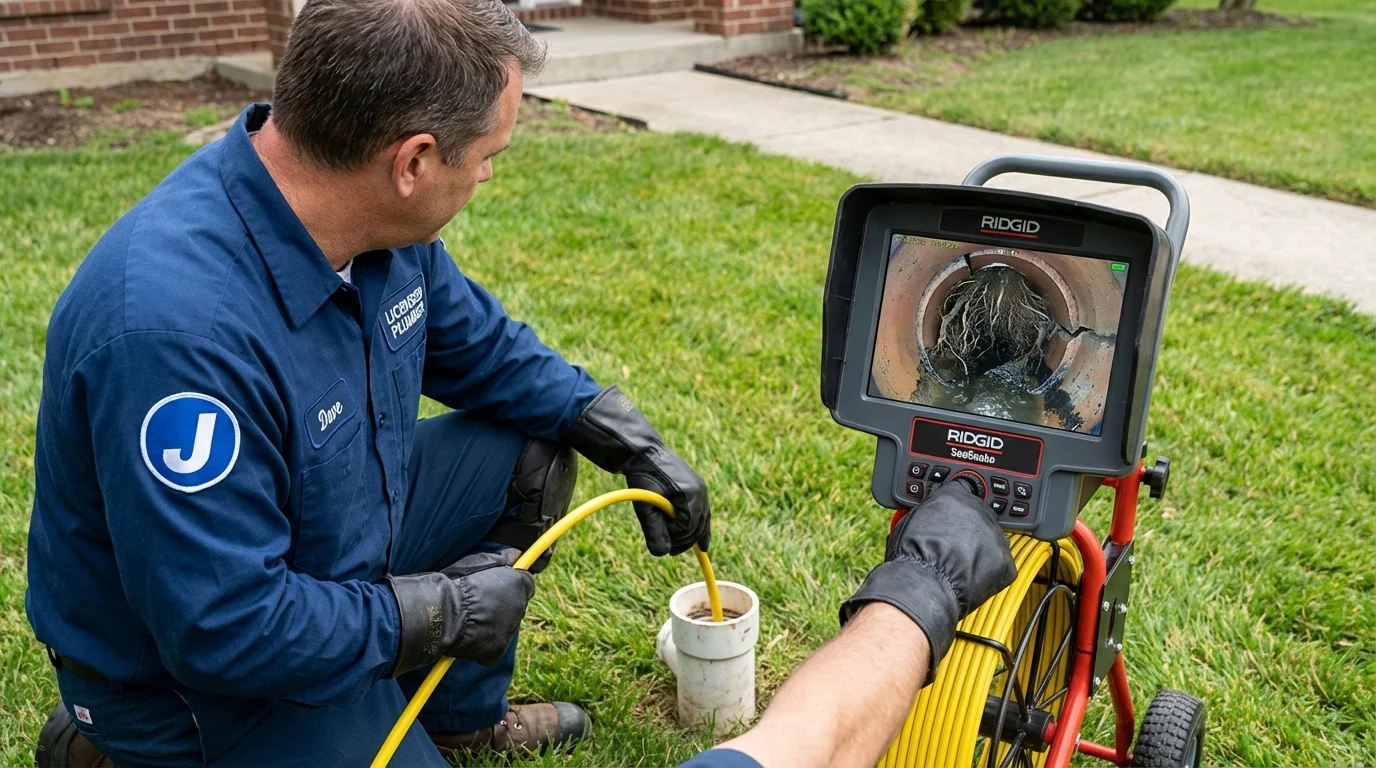 Sewer camera inspection being performed by Johns Plumbing LLC in Peru